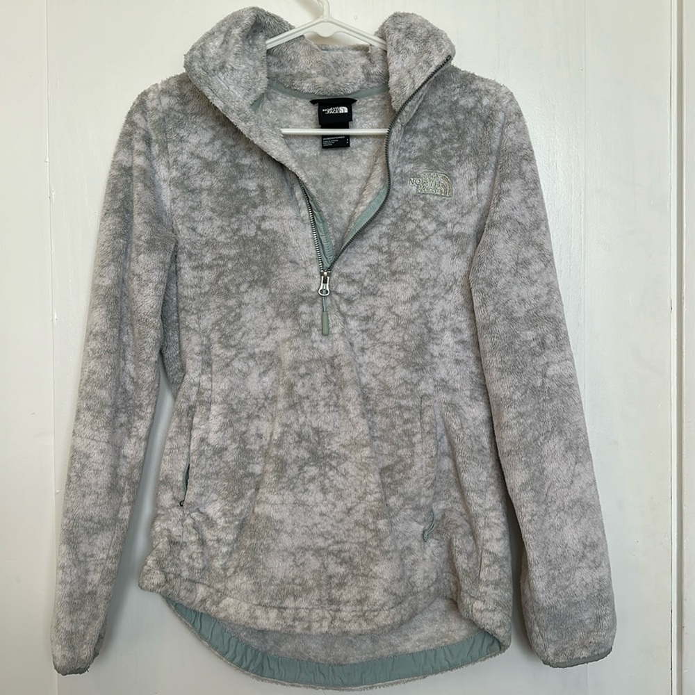 Light blue fuzzy North face pullover sweater